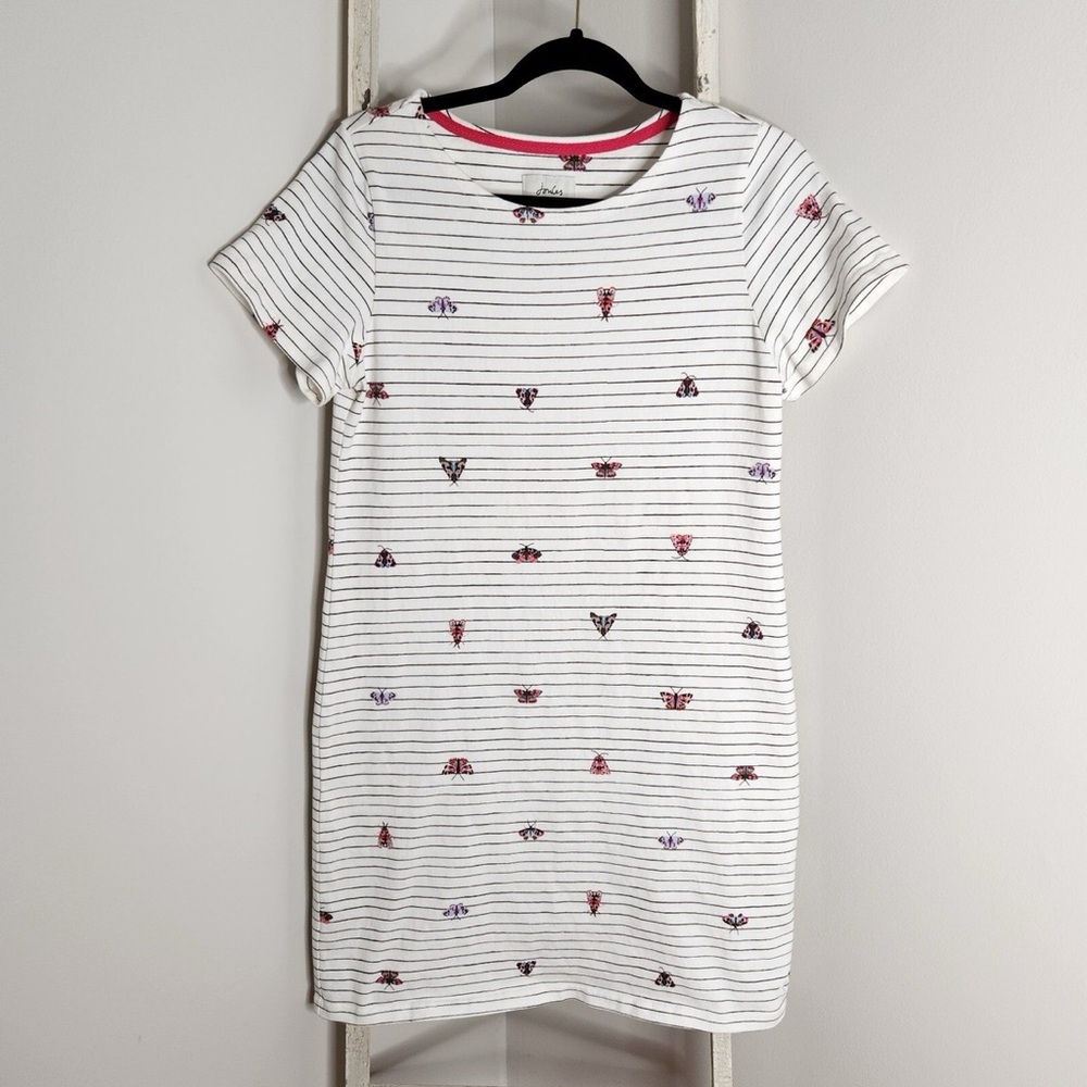 Joules Riviera Butterfly Cream and Black Stripe T-shirt Dress Size, US 10
